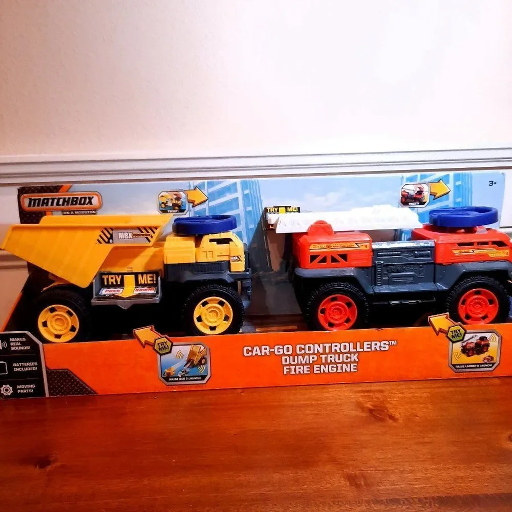 NEW Matchbox Car-Go Controllers Dump Truck Fire Engine set sounds cargo vehicles